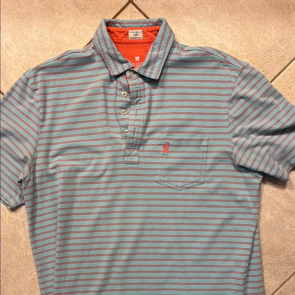 Johnnie-O Striped Polo Shirt - Blue and Red
